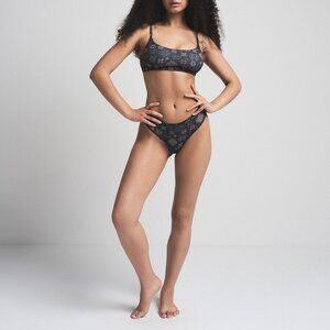 SKIMS Fits Everybody Scoop Bralette Onyx Snwflk Fairisle & Navy Sz Small 2pc NWT